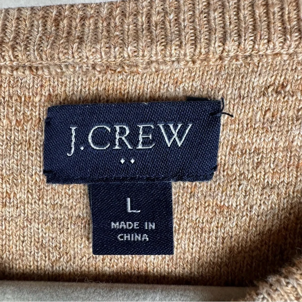 J. Crew Mens Raglan Budded Pullover Sweater Crew Neck 100% Cotton Tan Size Large